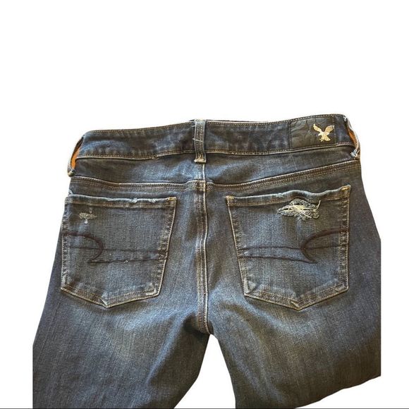 American Eagle 360 Degree Super Stretch Dark Wash Destroyed Jeggings Size 4 - Picture 4 of 13